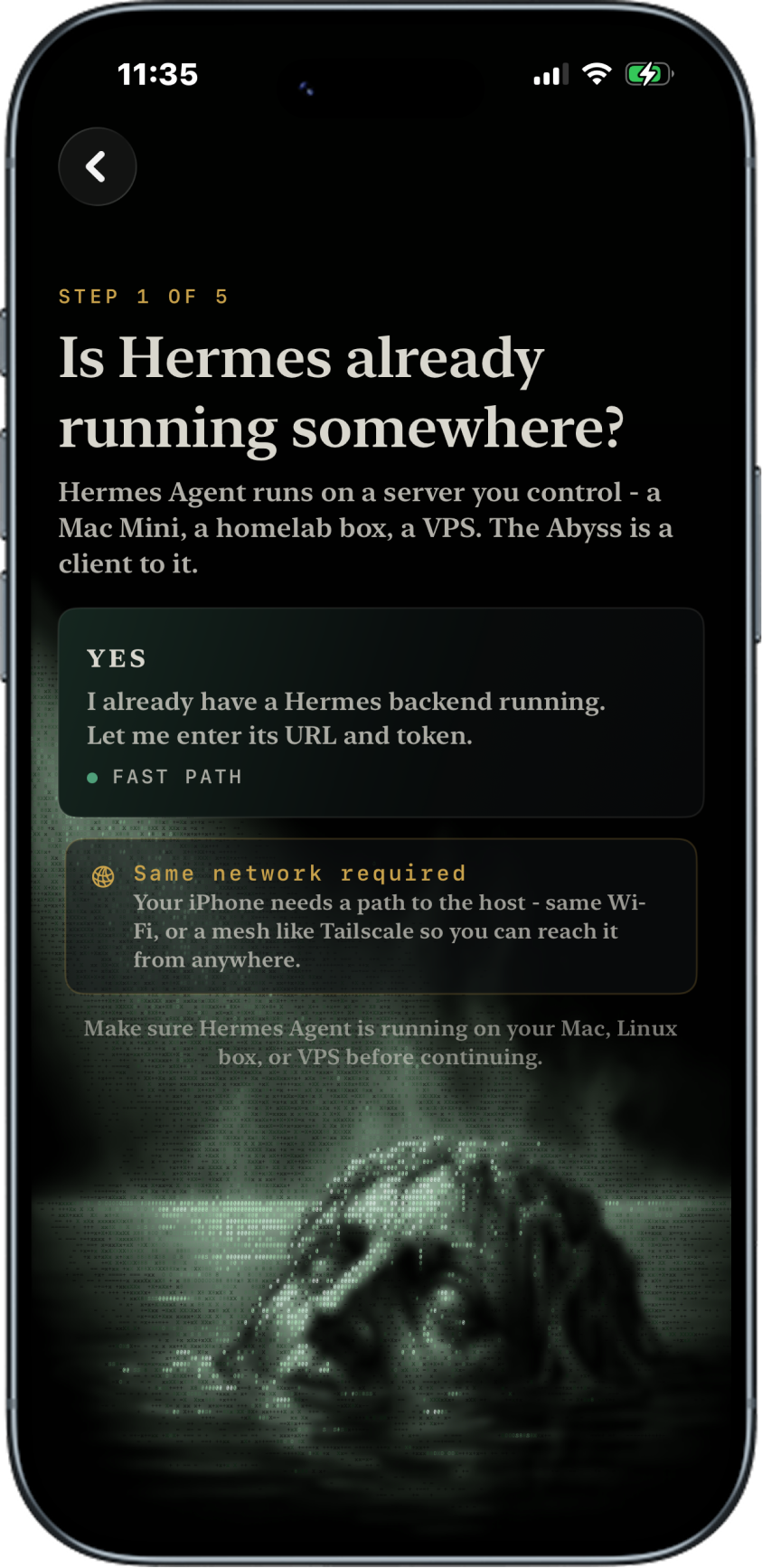 The Abyss onboarding screen