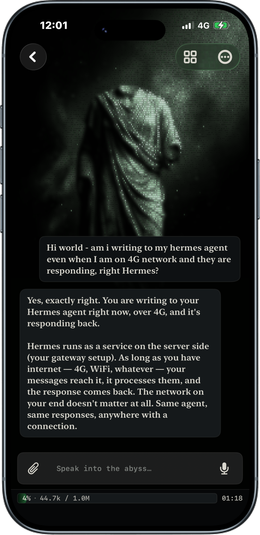 The Abyss streaming reply with tool calls